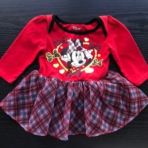 12mo red Minnie Mouse dress red w/plaid skirt